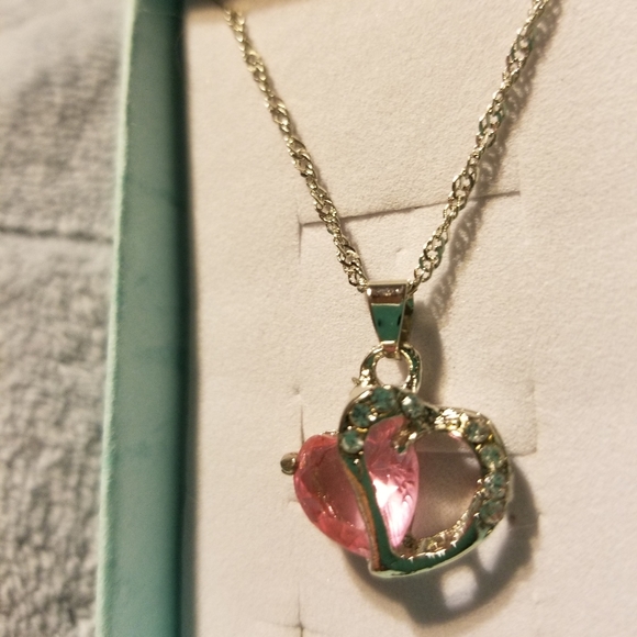Pink Heart Pendant with Silver Necklace - Picture 3 of 4